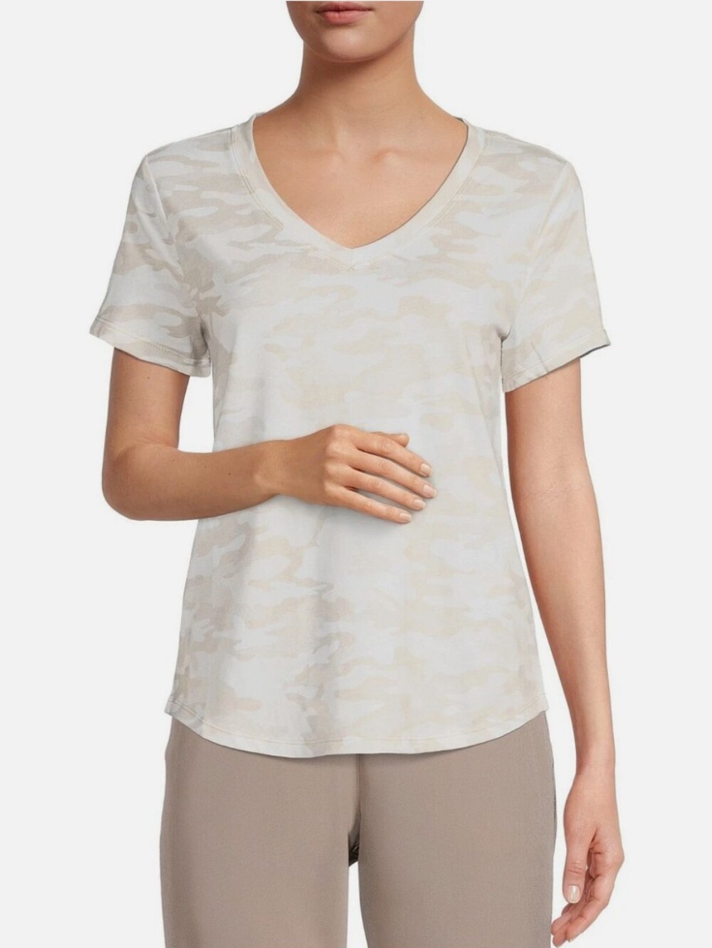 Calvin Klein Performance Carbon Peach V-Neck Camo Top- L